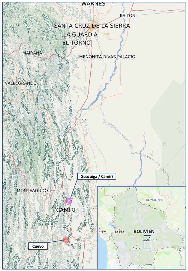 Lageplan der beiden Schulen in Bolivien